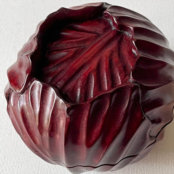 Vintage Hand Carved Cabbage Rosewood Trinket Box Natural Solid Wood Decor - Picture 11 of 11